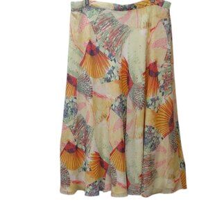 Coldwater Creek Abstract Asian Fan Print Fully Lined Flowy A-Line Midi Skirt